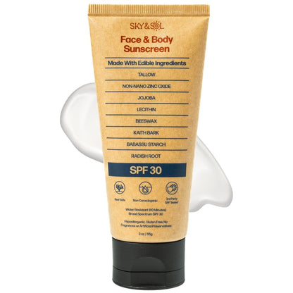 Sky and Sol Mineral Sunscreen for Face & Body, 3 oz | Non-Nano Zinc Oxide & Grass-Fed Tallow, No White Cast, Water Resistant 80 Minutes, Fragrance-Free, Reef-Conscious, Non-Greasy Formula
